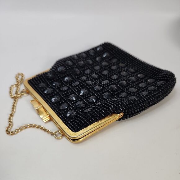 Vtg Kiss Lock Beaded Clutch Purse Evening Bag Chain Hand Made Hong Kong - Picture 2 of 12